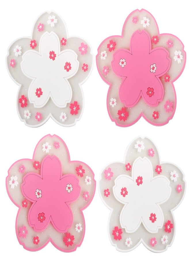 MOGALY Coasters for Drinks Set of 4 Silicon Cup Coasters Cute Pink Cup Mats Cherry Blossom Coaster, Table Cup Mat for Drinks, Coffee, Tea (4.5in) - Image 1